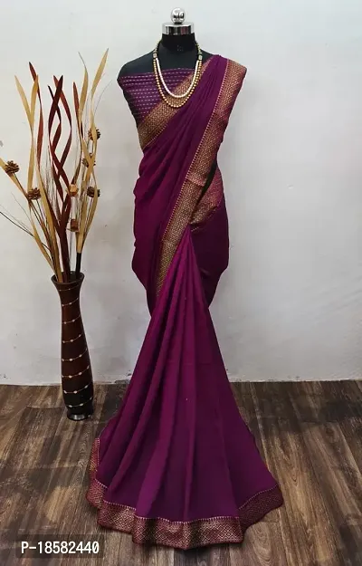 Stylish Cotton Silk Purple Saree With Blouse piece-thumb0