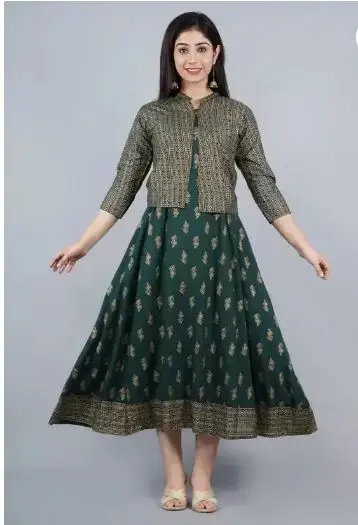 Green Anarkali Kurti With Jacket-thumb1