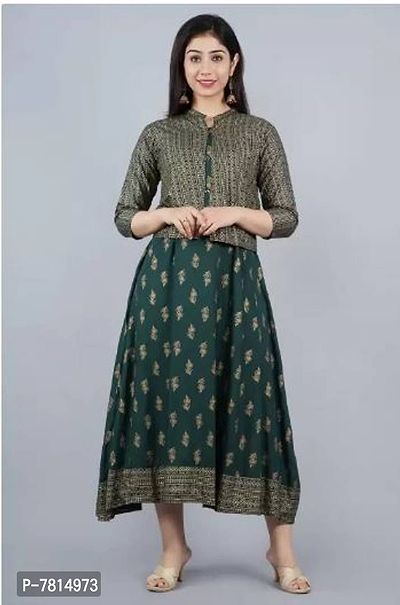 Green Anarkali Kurti With Jacket-thumb0