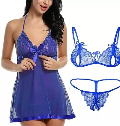 Fancy Lace Sexy Night Dress With Lingerie Set Combo