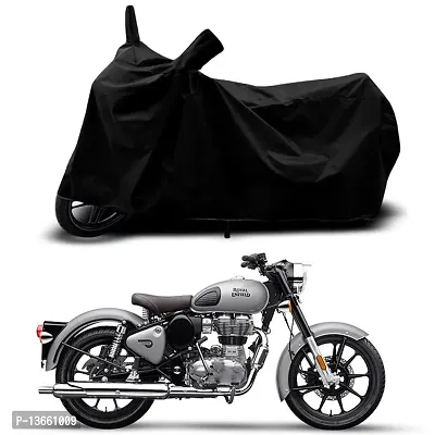 Classic Waterproof Bike Body Cover For Royal Enfie Bullet 350 BS6 Special Used For Dust Particle-Sun UV Rays-Water Drop(Black)