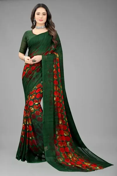 Shree Meldi Enterprises Women's Georgette Saree With Unstich Blouse Pieace (Green)