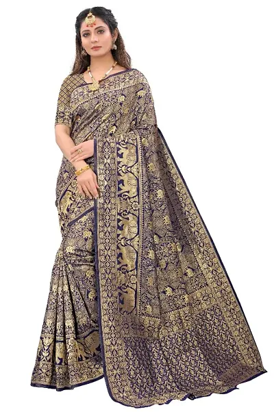 HATHI Women's Jacquard Silk Blend Saree With blouse piece
