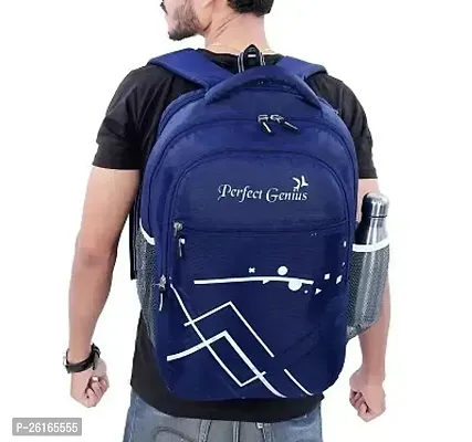 Fancy Polyester Navy Blue Unisex Backpack For School and Office