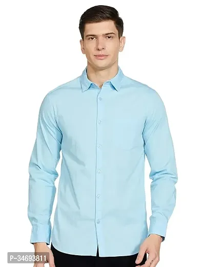 Stylish Blue Cotton Blend Solid Casual Shirts For Men-thumb0