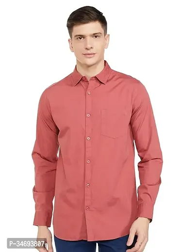 Stylish Red Cotton Blend Solid Casual Shirts For Men-thumb0