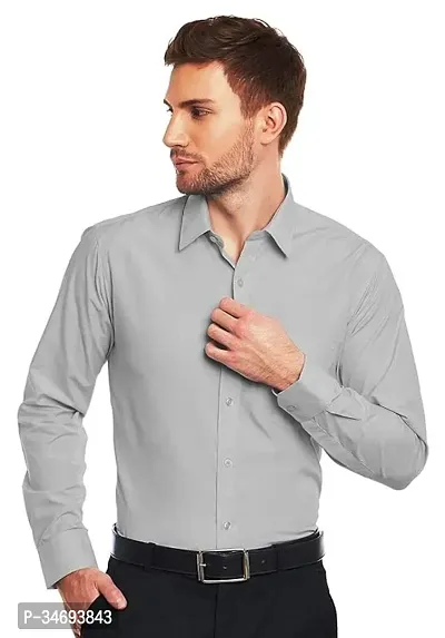 Stylish Grey Cotton Blend Solid Casual Shirts For Men-thumb0