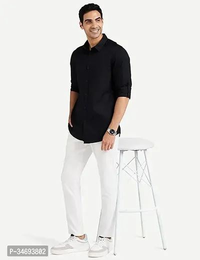 Stylish Black Cotton Blend Solid Casual Shirts For Men-thumb0