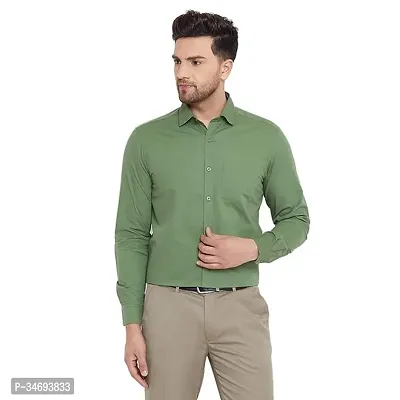 Stylish Green Cotton Blend Solid Casual Shirts For Men-thumb0