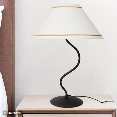 Zig Zag Stylish Morden Table Lamp Leather Finish 52cm Height with Lampshade for Bedside Shade (White,Black Gold)-thumb0