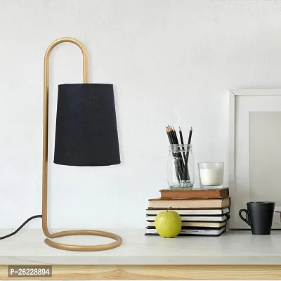 Side Table Lamp | Night Table lamp | Book Reading | Bedside Lamp (MATT Gold,Black Shade)-thumb0