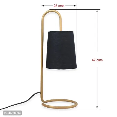 Side Table Lamp | Night Table lamp | Book Reading | Bedside Lamp (MATT Gold,Black Shade)-thumb5