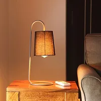 Side Table Lamp | Night Table lamp | Book Reading | Bedside Lamp (MATT Gold,Black Shade)-thumb1