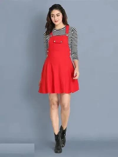 Trendy Above Knee Dungaree Dress with Top For Women