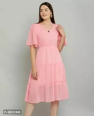 Classic Pink Georgette Dress For Women