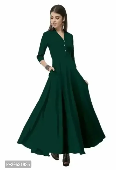 Trendy Green Crepe Solid Maxi Dress For Women