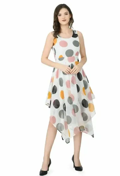 Shiva Trends Womens Georgette Printed Round Neck High Low Sleeveless Dress