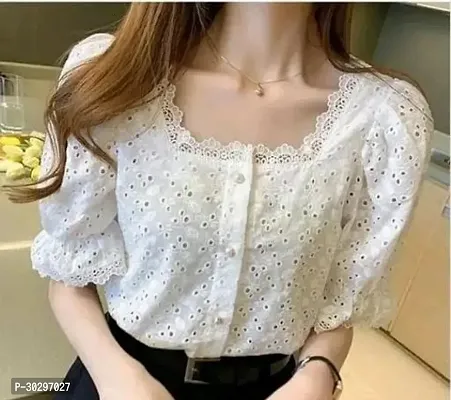 Fabulous White Cotton Embroidered Top For Women-thumb0