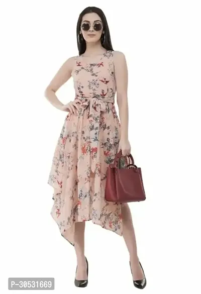 Glamorous Multicoloured Georgette Calf Length Floral Printed Flared Dress For Women-thumb0