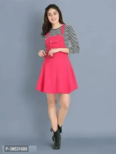 Trendy Pink Cotton Above Knee Dungaree Dress with Top For Women-thumb0