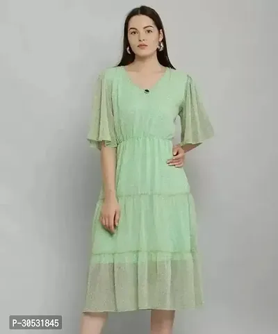 Classic Green Georgette Dress For Women-thumb0