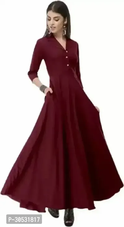 Trendy Maroon Crepe Solid Maxi Dress For Women-thumb0