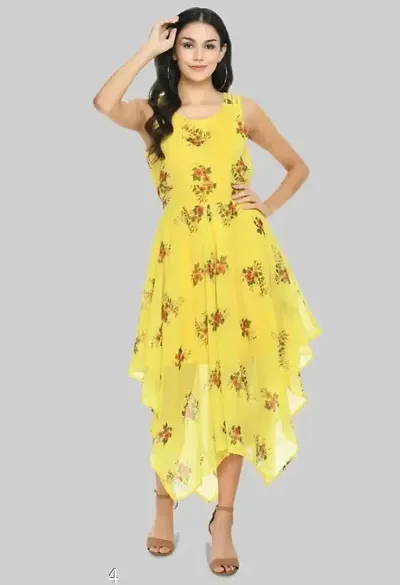 Trendy Georgette Calf Length Floral Flared Dress for Women