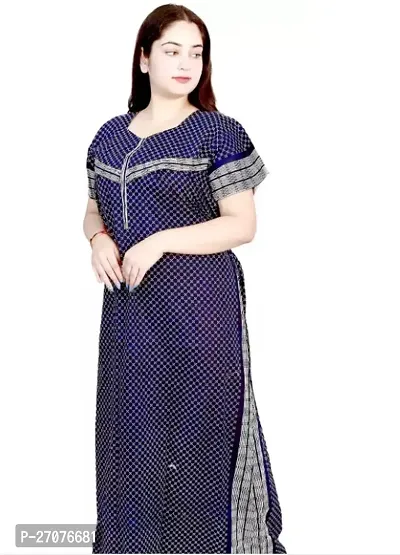 Stylish Blue Cotton Regular Sleeve Nighty For Women