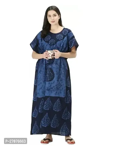 Stylish Blue Cotton Regular Sleeve Nighty For Women-thumb0