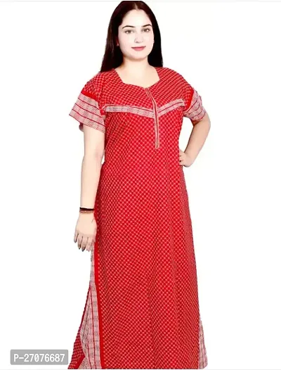 Stylish Red Cotton Regular Sleeve Nighty For Women