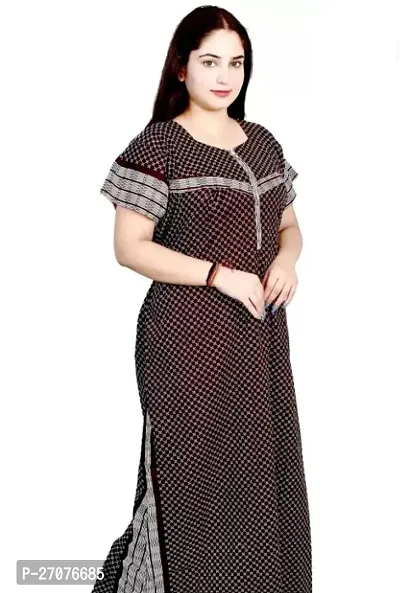 Stylish Brown Cotton Regular Sleeve Nighty For Women