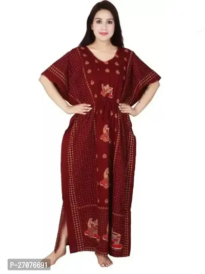 Stylish Maroon Cotton Regular Sleeve Nighty For Women