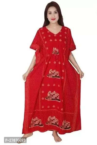 Stylish Red Cotton Regular Sleeve Nighty For Women