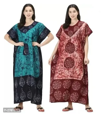 Stylish Multicoloured Cotton Regular Sleeve Nighty For Women Pack Of 2