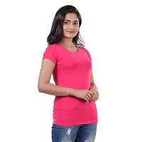 Kothari Women's Short Sleeves Casual Fit Mid Thigh Length Embroidered Solid Color 100% Cotton Knitted Fabric T-Shirt-thumb2