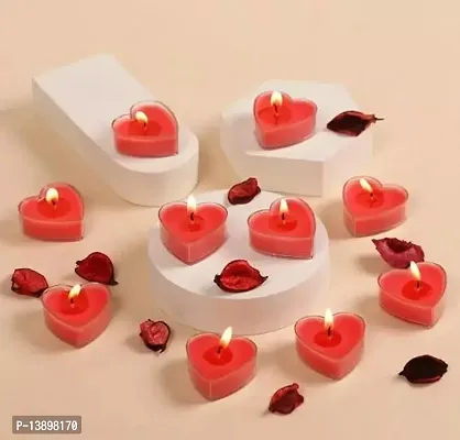 Classic Candles Scented Heart Shaped T Light For Home Decor | Set Of 10 (Red - Rose)