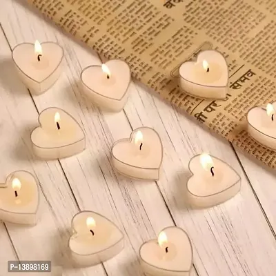Classic Candles Scented Heart Shaped T Light For Home Decor | Set Of 10 (White - Jasmine)