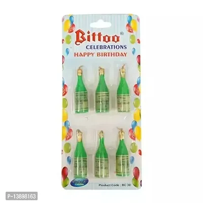 Classic Candles Champagne Bottle Candle, Birthday Candle Cake Decoration Pack Of 6 Piece, Green, 18 X 3.5 X 8