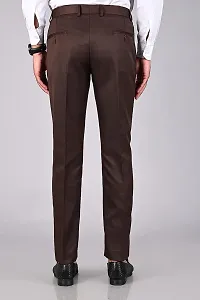 Brown Polyester Blend Mid Rise Formal Trousers For Men-thumb1