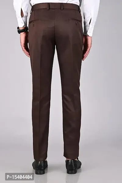 Brown Polyester Blend Mid Rise Formal Trousers For Men-thumb2