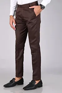 Brown Polyester Blend Mid Rise Formal Trousers For Men-thumb3