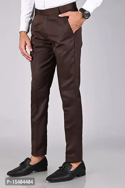 Brown Polyester Blend Mid Rise Formal Trousers For Men-thumb4