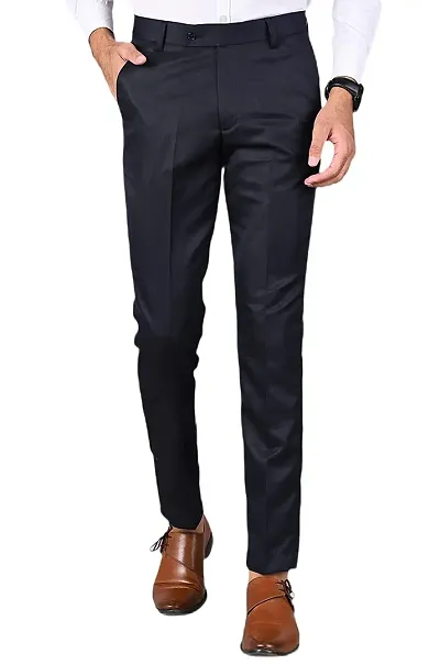 Blend Mid Rise Formal Trousers For Men