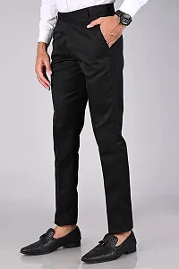 Black Polyester Blend Mid Rise Formal Trousers For Men-thumb3