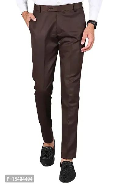 Brown Polyester Blend Mid Rise Formal Trousers For Men-thumb0