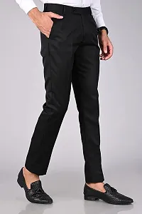 Black Polyester Blend Mid Rise Formal Trousers For Men-thumb2