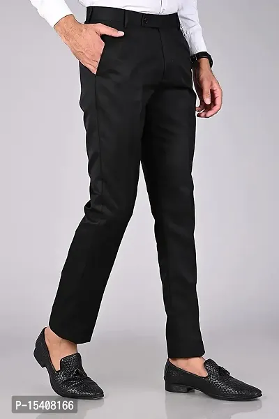 Black Polyester Blend Mid Rise Formal Trousers For Men-thumb3