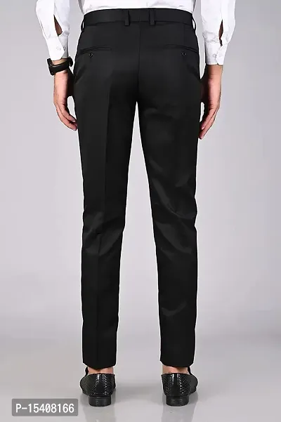 Black Polyester Blend Mid Rise Formal Trousers For Men-thumb2