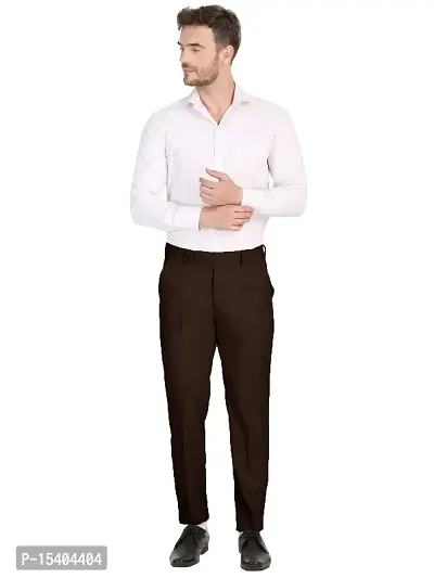 Brown Polyester Blend Mid Rise Formal Trousers For Men-thumb5