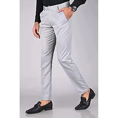 Poly Viscose Grey Formal Pant For Men Pleated Trousers